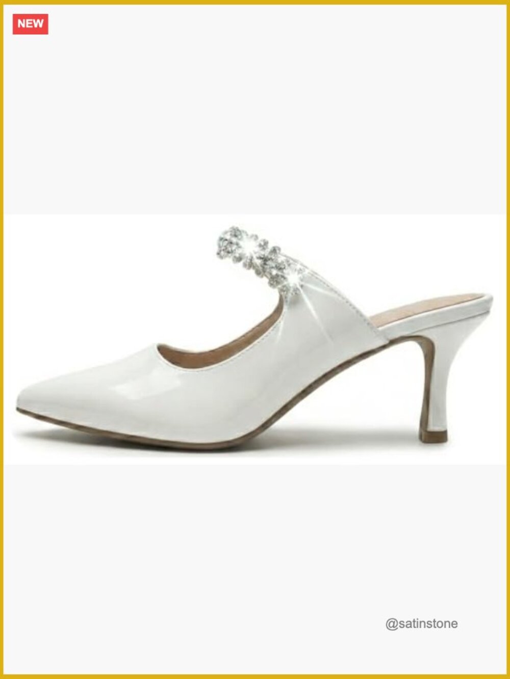 Women's Heeled Mules Rhinestone Kitten Heels Pointed Toe Slip-On Pumps - Picture 5 of 5